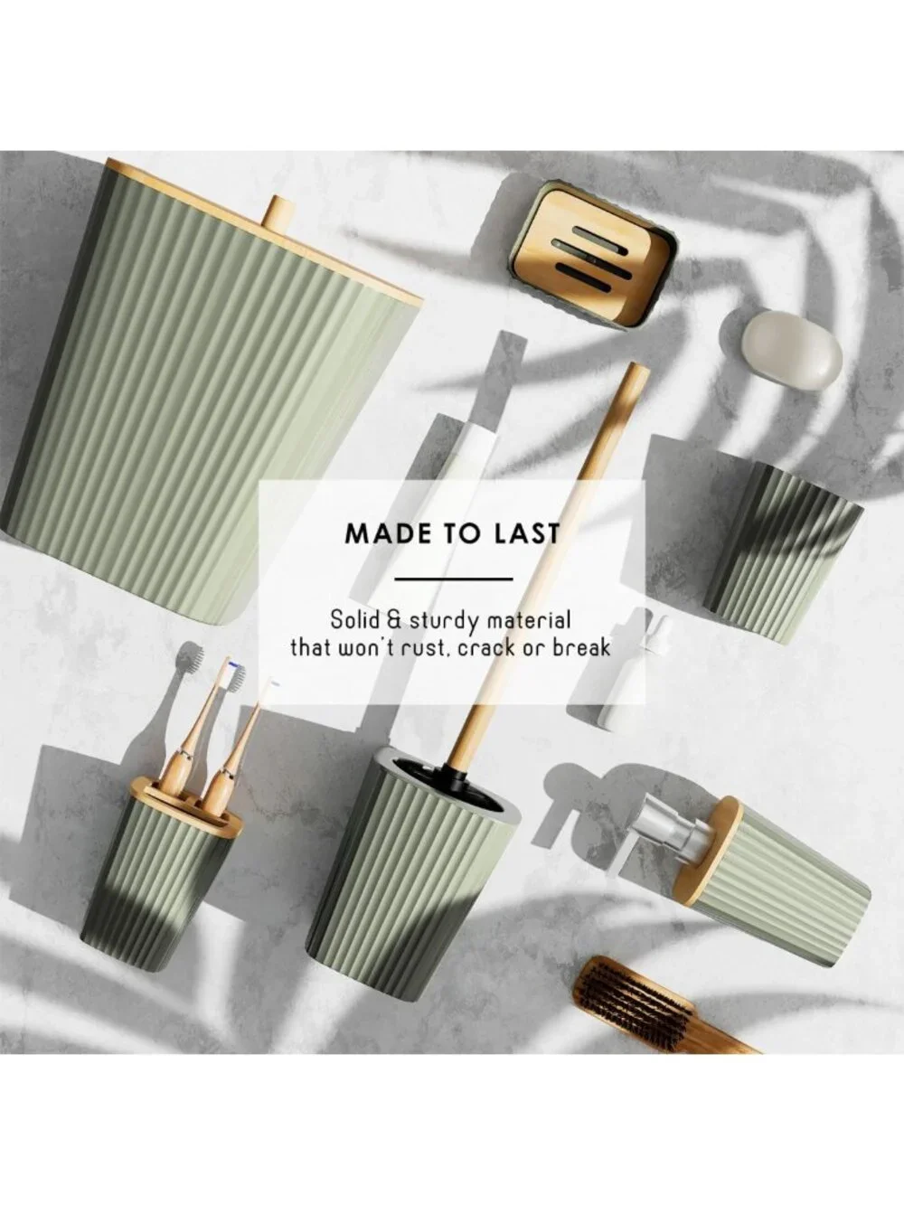 Sage Green 20PC Bathroom Accessories Set - Shower Curtain, Soap Dispenser & More